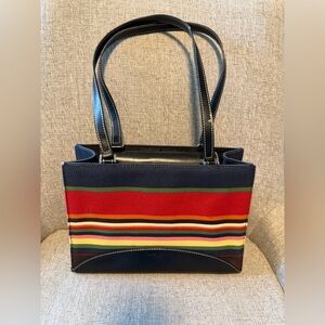 Kate Spade New York Striped Canvas Tote Multicolor Leather Trim Shoulder Bag